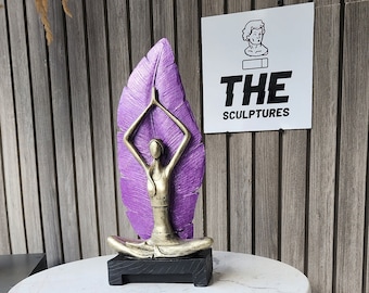 Hand-Painted Yoga Pose Sculpture with Leaf: Meditation Decor (12.20 inch)