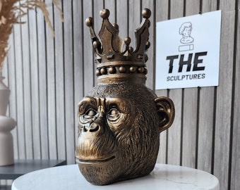 Crowned Gorilla Statue: Tumbled Gold Monkey Sculpture, Home Decor