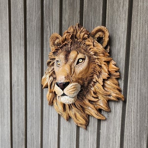 Handmade Lion Head Wall Decor: Brown Farmhouse Sculpture
