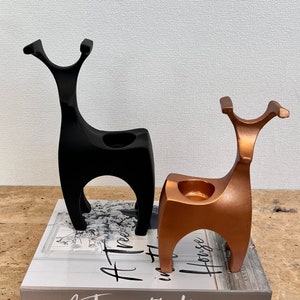 Handmade Deer Candle Holder Set: Black and Gold Home Decor