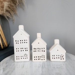 Set of 3 Nordic Ceramic House Candle Holders