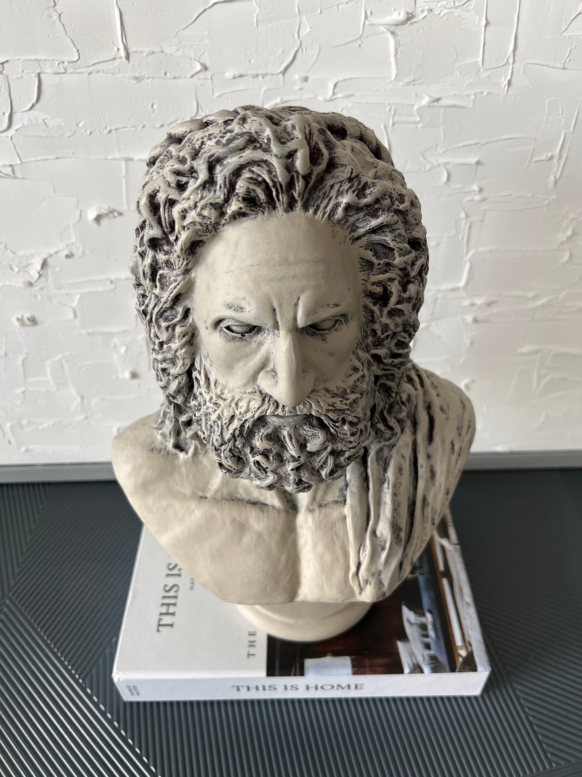 Giant Zues Bust, Large Zeus Statue Sculpture, Zeus white Moss Pop Art