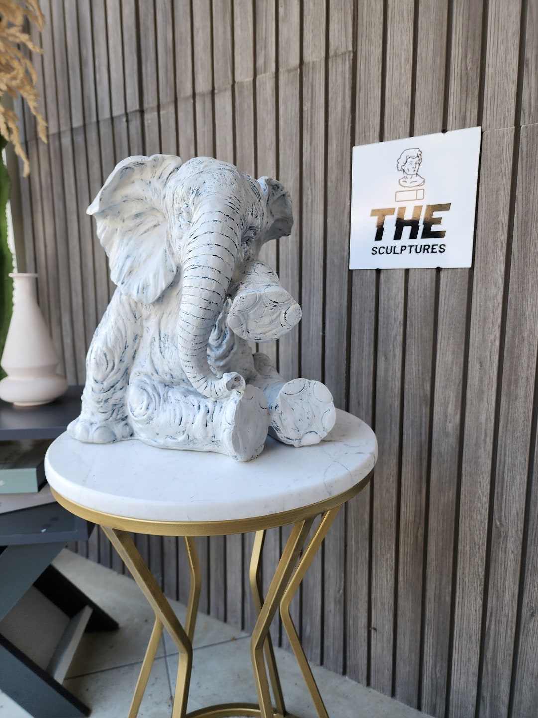 Sitting Elephant Statue, 13.8 Inches Sitting Elephant Sculpture