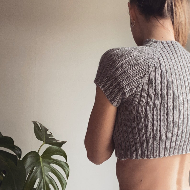 Hug Me Tight Crop Top Knitting Pattern Ribbed Raglan Beginner Pdf