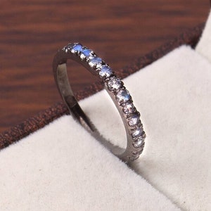 Natural Moonstone Ring, 2mm Genuine Moonstone, June Birthstone Ring, 925 Silver Moonstone Ring, Stacking Ring, Anniversary Gifts for Women.