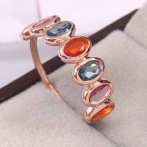 Rainbow Gemstone ring Multi sapphire oval cut eternity band Rainbow sapphire eternity band ring Wedding Promise Birthstone Ring Gift For Her