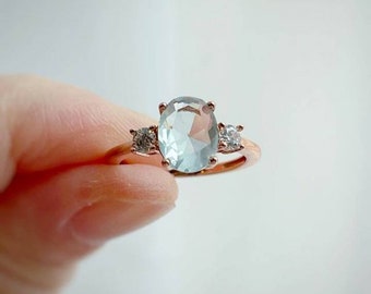 Aquamarine Ring, Oval Cut Blue Gemstone Gift Natural Aquamarine Simple Promise Gift For Her March Birthstone Statement Ring 925 Silver Gift.