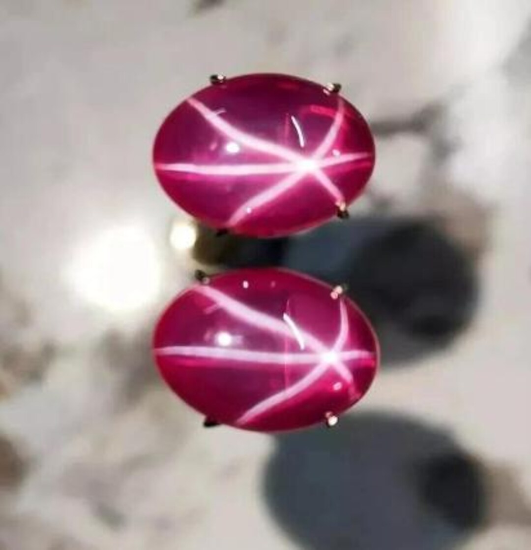 20 Ct 2 Pcs Red Ruby Pair 6 Rays Star Oval Cabochon Cut Loose Gemstone ...
