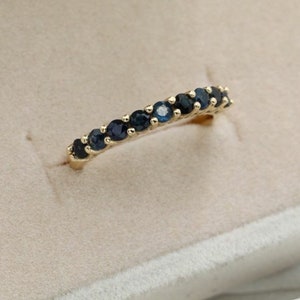 Half eternity ring Sapphire ring Blue gemstone 925 Silver ring stacking ring September birthstone  Royal Blue Sapphire Anniversary Ring Pave