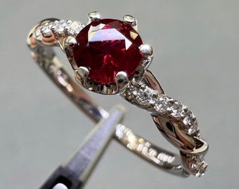 Dainty Ruby Ring:925 Sterling Silver, July Birthstone, Handmade Ruby Ring Promise Wedding Ring, Gift for Wife