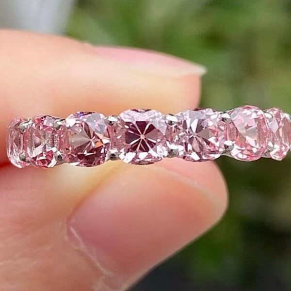 Pink Sapphire Eternity Band Stacking Ring Matching Band Gift Idea For Wedding Dainty Ring Stacking Sapphire Band Solid Silver Wedding Band.