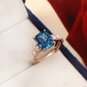 Royal Dark Blue Moissanite Ring, Cushion Cut Moissanite Halo Engagement Ring, Ring For Women, Daily Wear Ring, Diamond Prong Set Ring Gifts.