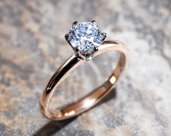 Verlobungsring mit natürlichem Aquamarin-Solitär, 6 mm runder Schliff, hellblauer Edelstein, individueller Ring, Geburtsstein für März