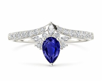 Blauer Saphir Ring Silber Silber Tropfenschliff Silber Silber Ring Silber Tropfenschliff Silber Silber Ring funkelnd.