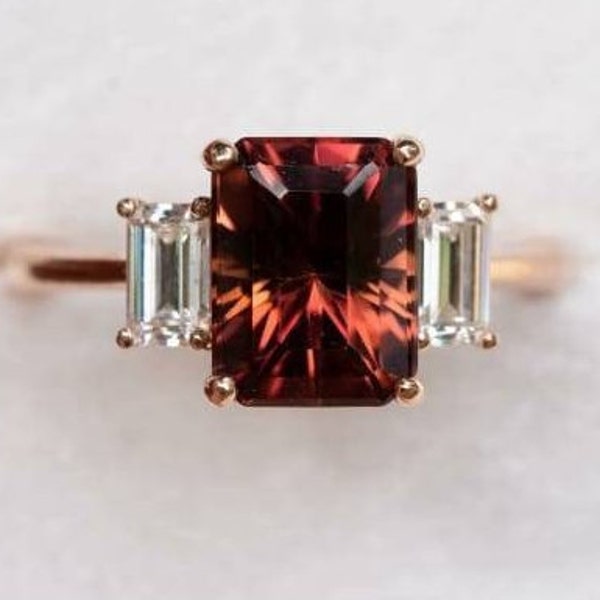 Red Garnet and diamond ring vintage style Garnet Rose gold Plated 925 Silver genuine Garnet gemstone Vintage Garnet ring January birthstone.