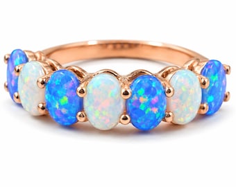Feueropal Eternity Ring Zierlicher Opalring Blauer Opalring 925er Silber Opalring Minimalistischer Ring Opal Ring Geschenk für Sie Opal Ring Geschenk.