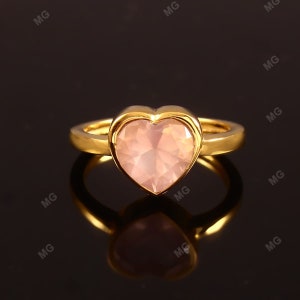 Custom Rose Quartz Proposal Ring Sterling Silver Heart Shaped Pink Quartz Engagement Ring Pink Crystal Ring Unique Art Deco Stacking gifts.