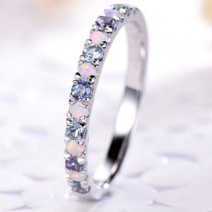Opal & Alexandrite Wedding Band Alexandrite Wedding Ring 925 Sterling Silver Ring Stacking Ring Dainty Ring Stackable Ring Engagement Ring.
