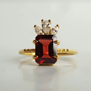 Garnet Engagement Ring Octagon Shape Emerald Cut Natural Garnet Wedding Ring Moissanite 925 Sterling Silver Unique Ring Gift For Women Girl.