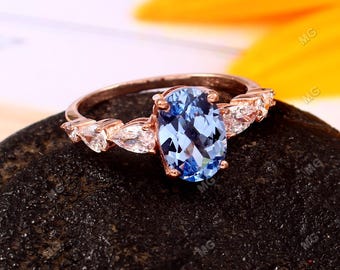 Aquamarine Moissanite Ring, Oval Blue Gemstone Ring, Natural Blue Gemstone Gift Ring, March Birthstone, Unique Wedding Christmas Ring Gift.