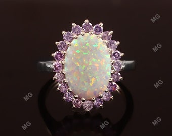 Cluster Opal Ring Amethyst Ring Women Opal Lavender Amethyst