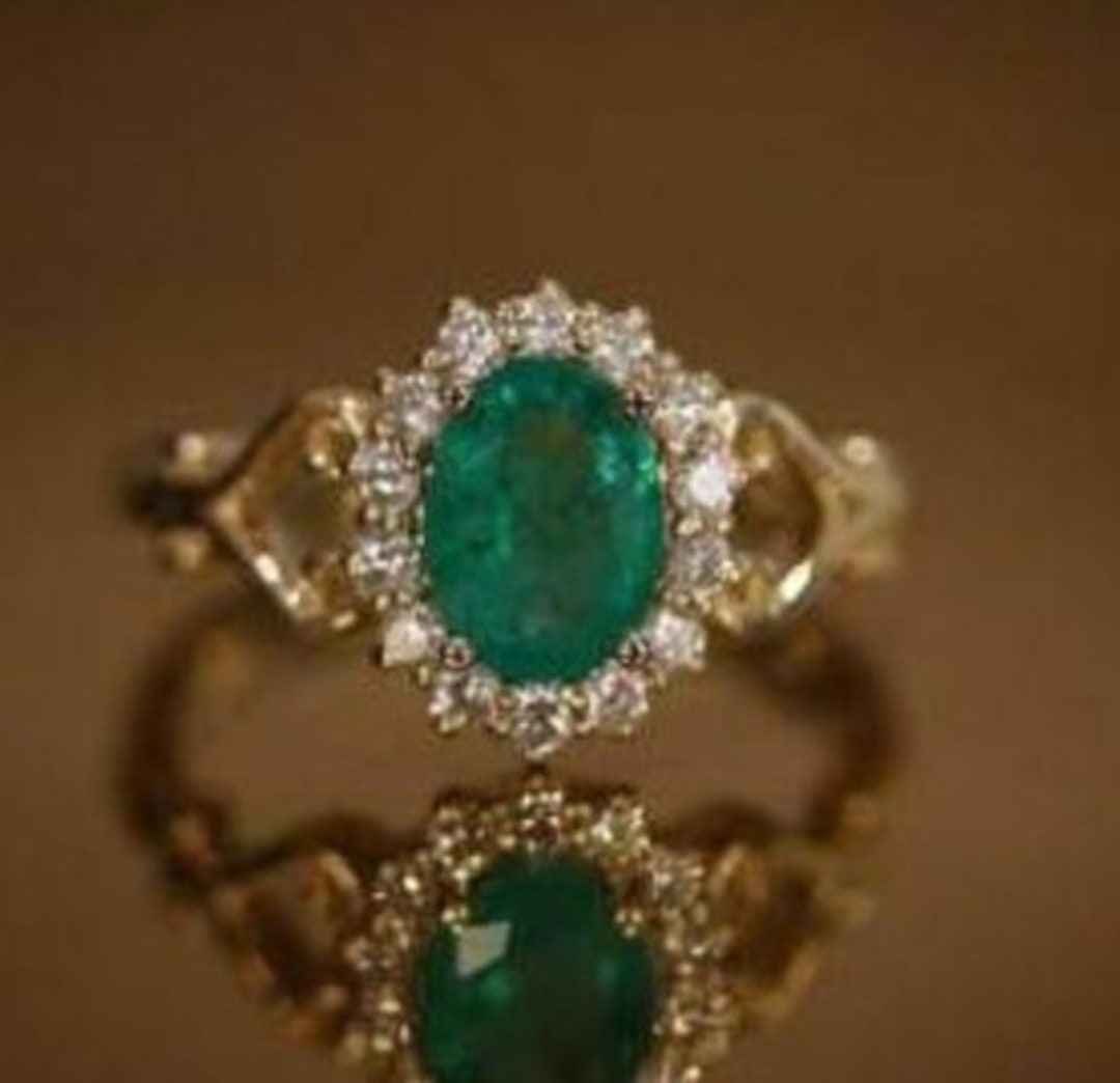 Statement Green Lab Simulated Emerald Ring Oval Halo Emerald Cocktail