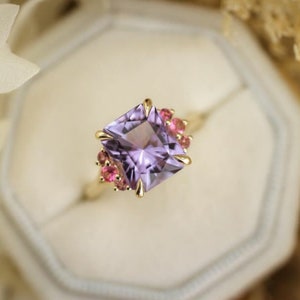 Amethyst Emerald Cut Ring Sterling Silver Tourmaline Ring Engagement,Promise, Anniversary, Birthday, Valentines day Gift For Wife Girlfriend
