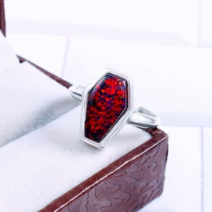 Coffin Shape Black Opal Gemstone Engagement Ring Opal 925 Silver Ring Dainty Promise Ring Statement Ring Birthday Gift Jewelry Bridal Ring.