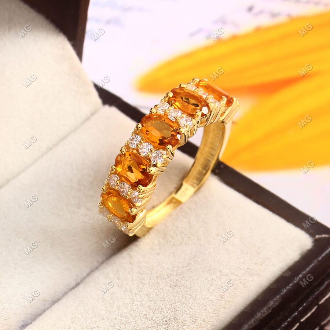 Citrine Eternity Wedding Ring Oval Cut Citrine Wedding Band Moissanite ...