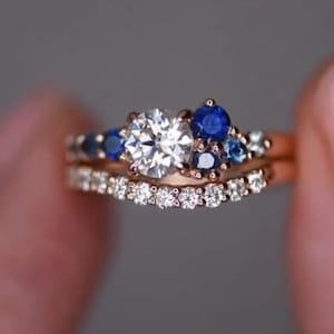 Blue Sapphire Engagement Ring Set Vintage Halo Oval Cut Sapphire Bridal Ring Set Sterling Silver Sapphire Wedding Ring Set Gift For Women