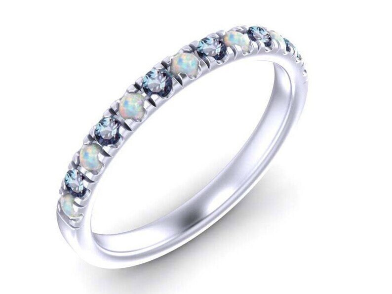 Alexandrite Opal Bandring Opal & Alexandrite Ring, Opal Wedding Band, Alexandrite Opal Ring, Opal Eternity-ring, 925 sterlingzilveren ring.