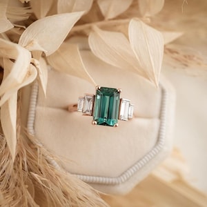 Emerald engagement ring vintage octagon emerald rings art deco diamond bridal ring moissanite 925 Silver rings anniversary promise ring Gift