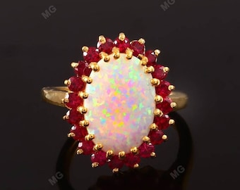 Delicate Diana Halo Garnet Engagement Ring 10x12 mm Oval Cut Opal Deep Red Garnet Halo Ring, January Birthstone Promise Ring Princess Diana.