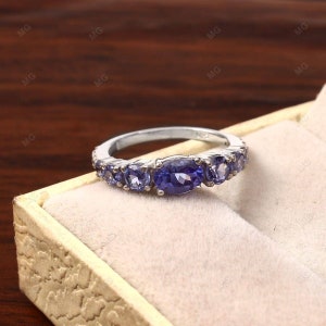 Natural Tanzanite Ring Band 925 Silver Half Eternity Ring December Birthstone Stackable Minimalist Ring  Anniversary Band Ring Classic Band.