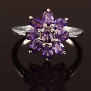 Amethist bloemenring 925 sterlingzilver natuurlijke amethist ring verlovingsring jubileumcadeau Amethist mooie bloemenring cadeau voor haar