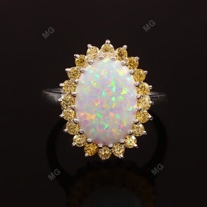 Vintage Citrine Fire Opal Engagement Ring Natural Citrine Ring 925Silver Opal Ring Women Unique Ring Cluster Ring Halo Art Deco Ring for Her