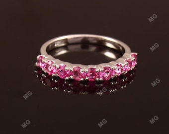 Pink Tourmaline Half Eternity Band, November birthstone half eternity band, natural tourmaline eternity band ring, tourmaline, october band.