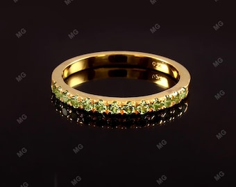 Dainty Green Tourmaline Wedding Band 14k Gold Tourmaline Eternity Ring Stackable Wedding Ring 925 Silver Vintage Bridal Matching Ring Gift.