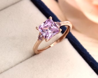 Princess cut Amethyst engagement ring Vintage Sterling Silver engagement ring Bridal ring Promise ring Birthstone Ring Her Promise Ring gift