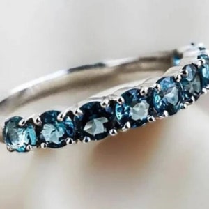 Natural Real London Blue Topaz Sterling Silver Ring: Stacking Band