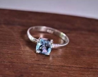 Aquamarine Ring Cushion Shaped Alternative Engagement Ring Blue Aquamarine Ring Diamond Ocean Blue Handmade Bridal Wedding Ring Gift For Her