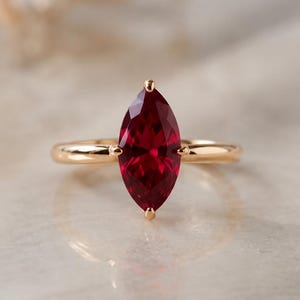 Marquise Ruby Solitaire Ring | 12x6mm Engagement & Anniversary Ring | July Birthstone Jewelry