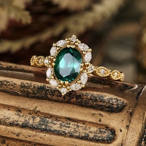 Delicate emerald engagement ring oval emerald wedding ring 14k gold ring women handmade gift Silver birthstone rings anniversary gift women.