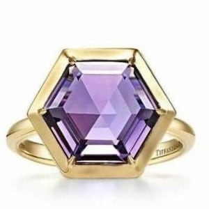 Unique Amethyst Hexagon Ring · Gemstone Hexagonal Cut Ring · Sterling Silver Amethyst Ring · Crystal Ring Silver · Purple Gemstone Ring Gift