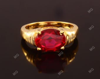 Ruby Ring For Men 14k Gold Band Red Gemstone Statement Rings Engagement Ring Wedding Ring Anniversary Band Promise Ring Gift For Him