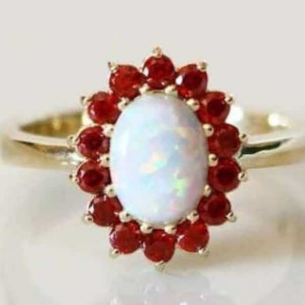 Vintage Garnet Opal Ring 925Sterling Silver garnet Opal Ring Vintage Jewelry Opal And Garnet Vintage Ring Wedding Ring Garnet Gift Her Ring