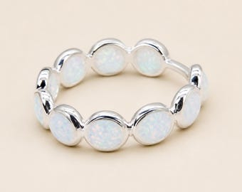 Opal Eternity Ring, Dainty Opal Ring White Opal Ring, Silver Opal Ring, Minimalist Ring Opal Stacking Ring, Gift for Her, Eternity Opal Ring