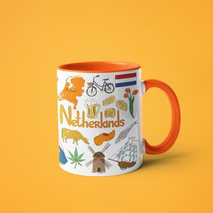 Countries Mug, Netherlands Mug, Amsterdam, Gouda, Dutch, Coffie, Gift, country mugs, travel mugs with country designs, souvenir, 11oz Design