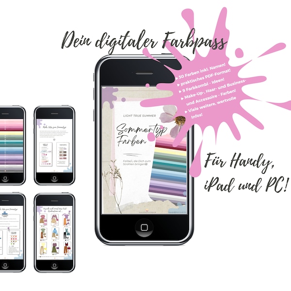 Sommertyp/Light Summer, digitaler Farbpass,  Make-Up- und Accessoire-Farben, Business-Farben, Haarfarben, PDF Download