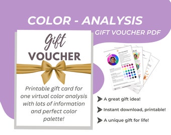 Gift voucher: Virtual color analysis, instant PDF download, printable US letter size & A4, a perfect gift, birthday, Mother's Day, Christmas